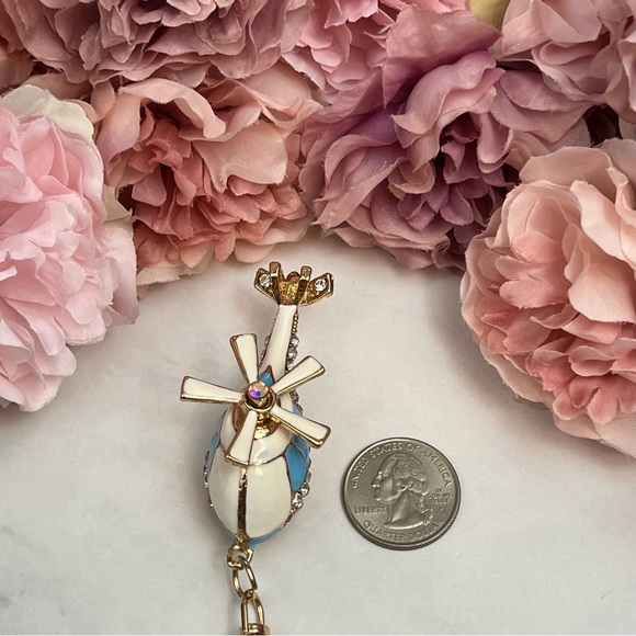 Whimsical Blue and White Crystal Helicopter Keychain Charm - Picture 12 of 16